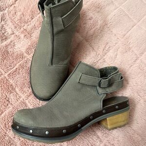 Chaco Moss Green Mules with Wooden Heel